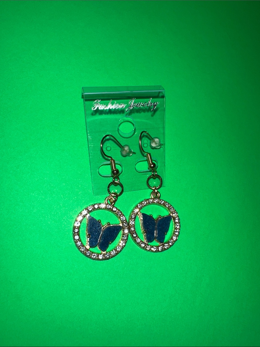 Gold-Tone Blue Butterfly Crystal Hoop Earrings